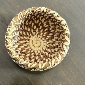 Small Handcrafted Brown and Tan Woven Basket Bowl